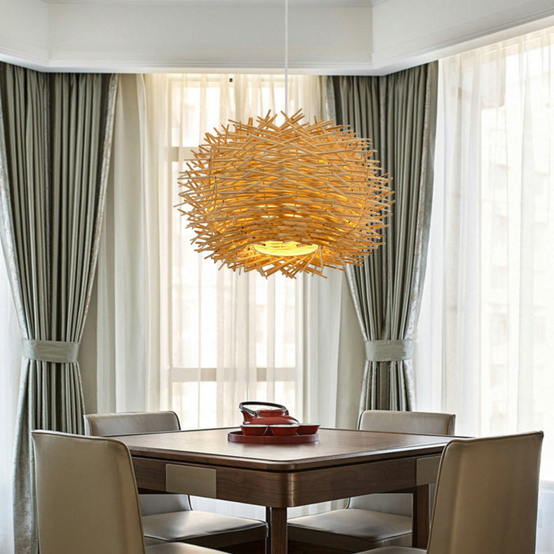 Design del nido moderno Apparecchio di illuminazione interno Rattan 1 Lampada a sospensione decorativa leggera in beige