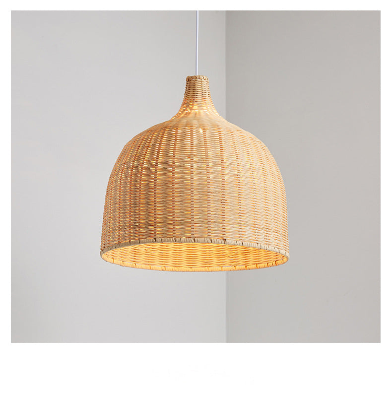 Lampada a sospensione cupola investita a mano in bambù cinese Bamboo tavolo da pranzo a bulba Luce a soffitto in beige