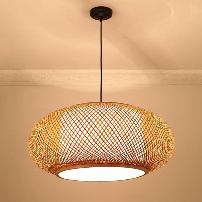 Luce del soffitto di lanterna rotonda cinese BEIGE BAMBOO 1 RISTATO LIGUATO IL LIGHTINA A PENDANTE