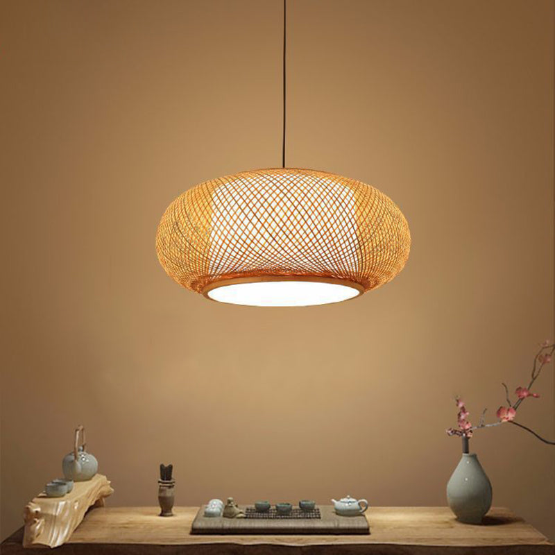 Luce del soffitto di lanterna rotonda cinese BEIGE BAMBOO 1 RISTATO LIGUATO IL LIGHTINA A PENDANTE