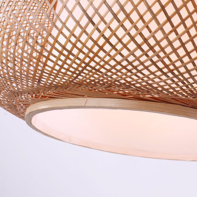 Luce del soffitto di lanterna rotonda cinese BEIGE BAMBOO 1 RISTATO LIGUATO IL LIGHTINA A PENDANTE