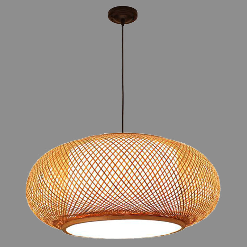 Luce del soffitto di lanterna rotonda cinese BEIGE BAMBOO 1 RISTATO LIGUATO IL LIGHTINA A PENDANTE