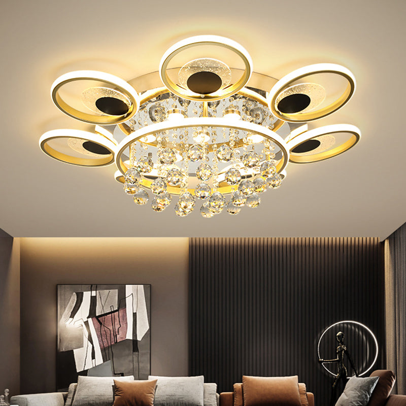 Modern Floral Flush Mount Ceiling Light Metal Sitting Room LED Semi Flush Light in Black-Gold