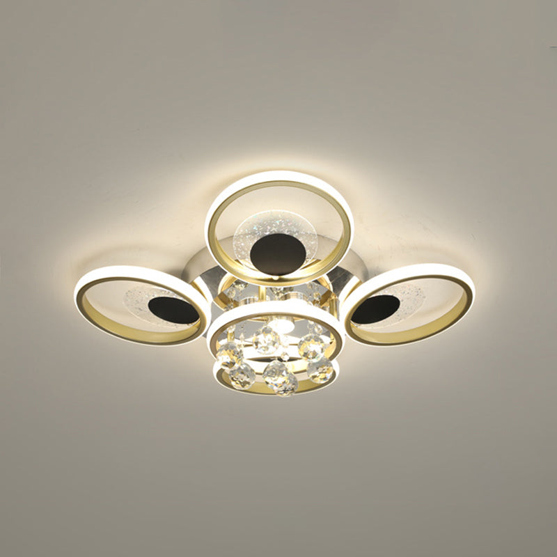 Modern Floral Flush Mount Ceiling Light Metal Sitting Room LED Semi Flush Light in Black-Gold