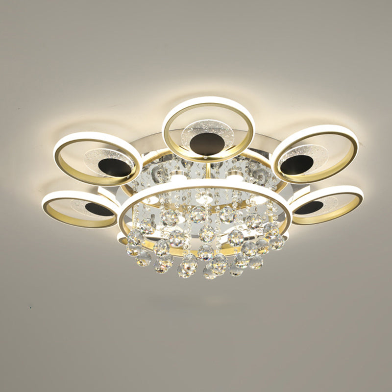 Modern Floral Flush Mount Ceiling Light Metal Sitting Room LED Semi Flush Light in Black-Gold