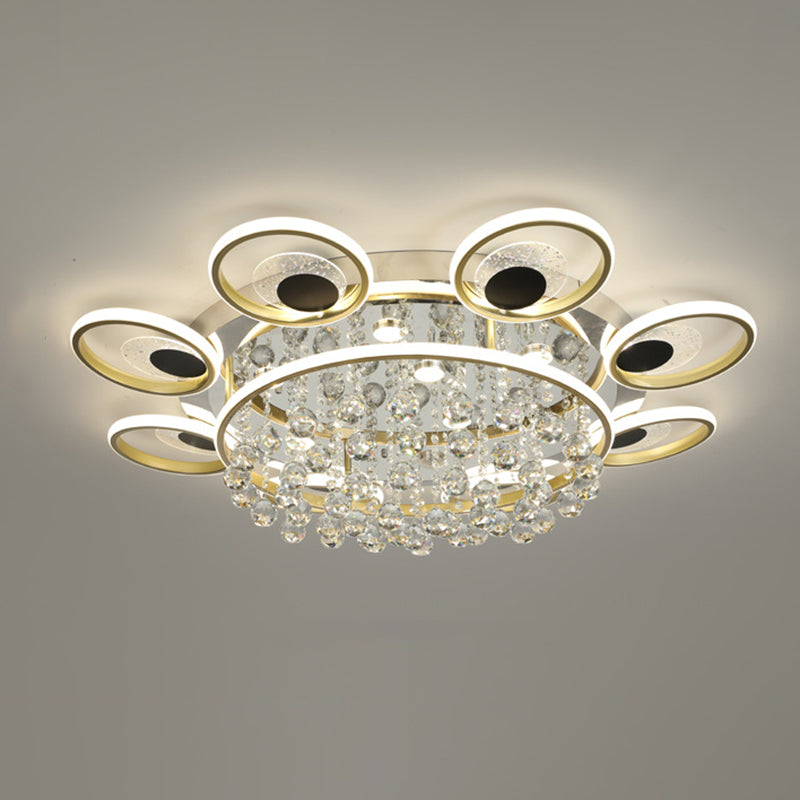 Lémier de plafond à chasse d'eau floral moderne Room de salon en métal LED Semi Flush Light in Black-Gold