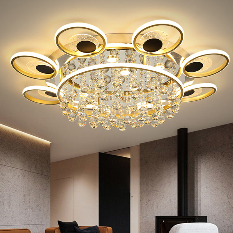 Lémier de plafond à chasse d'eau floral moderne Room de salon en métal LED Semi Flush Light in Black-Gold