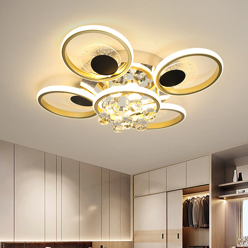 Modern Floral Flush Mount Ceiling Light Metal Sitting Room LED Semi Flush Light in Black-Gold