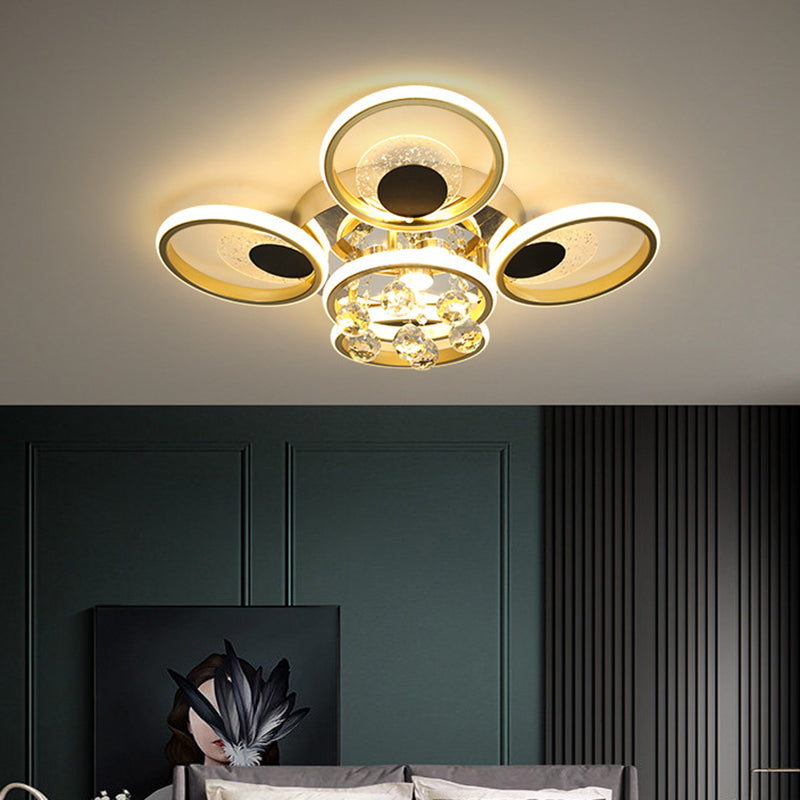 Lémier de plafond à chasse d'eau floral moderne Room de salon en métal LED Semi Flush Light in Black-Gold