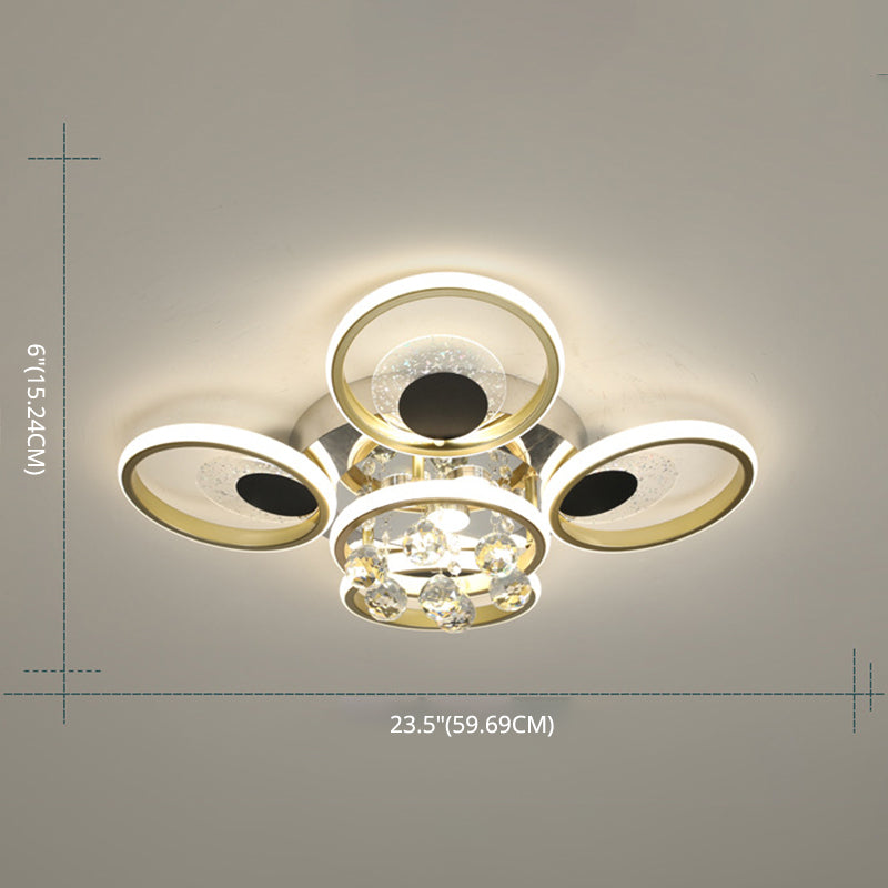 Modern Floral Flush Mount Ceiling Light Metal Sitting Room LED Semi Flush Light in Black-Gold