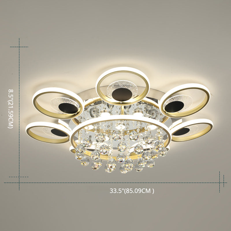 Modern Floral Flush Mount Ceiling Light Metal Sitting Room LED Semi Flush Light in Black-Gold