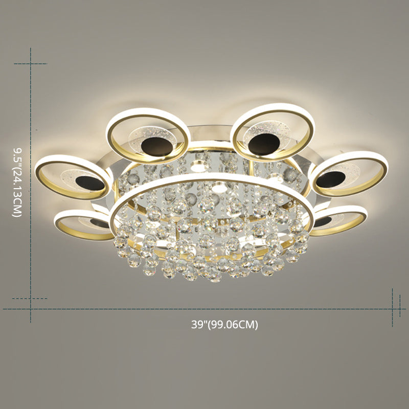 Modern Floral Flush Mount Ceiling Light Metal Sitting Room LED Semi Flush Light in Black-Gold