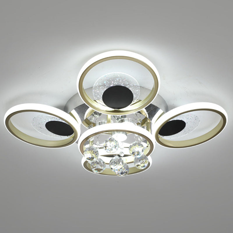 Modern Floral Flush Mount Ceiling Light Metal Sitting Room LED Semi Flush Light in Black-Gold