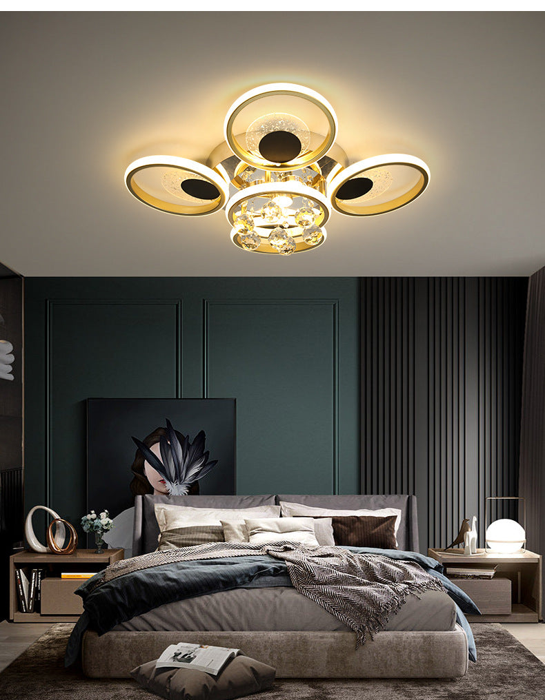 Modern Floral Flush Mount Ceiling Light Metal Sitting Room LED Semi Flush Light in Black-Gold