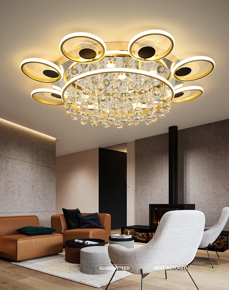 Lémier de plafond à chasse d'eau floral moderne Room de salon en métal LED Semi Flush Light in Black-Gold