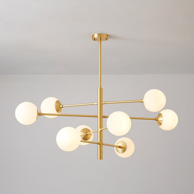 Lustre suspendu post-moderne Light Satin Opal Verre Plafond Chandelier en or pour le salon