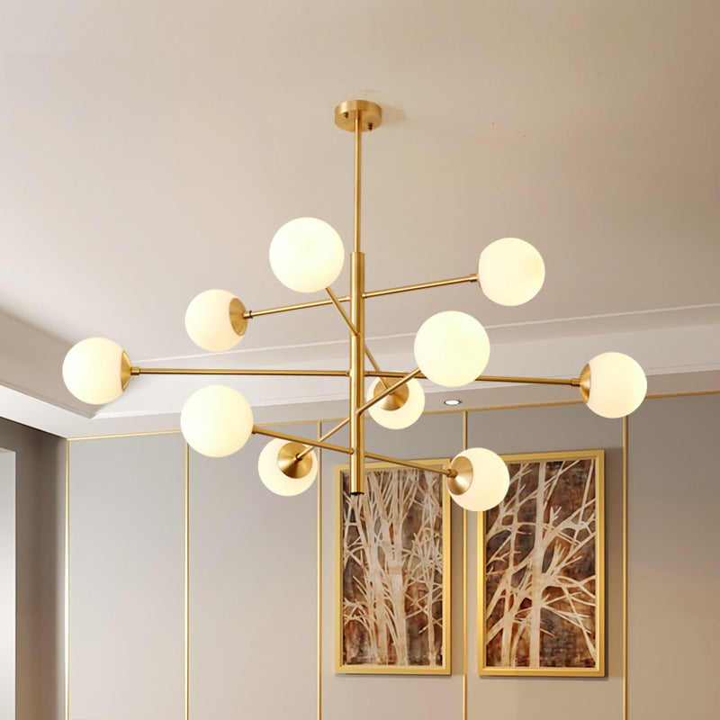 Lustre suspendu post-moderne Light Satin Opal Verre Plafond Chandelier en or pour le salon