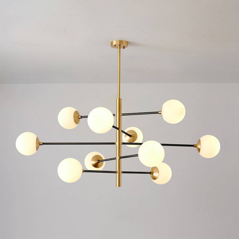 Lustre suspendu post-moderne Light Satin Opal Verre Plafond Chandelier en or pour le salon