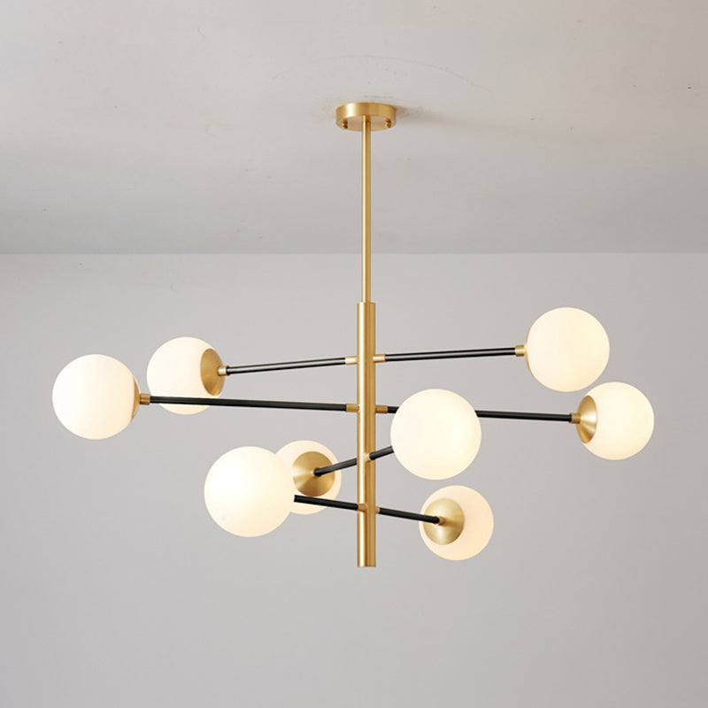 Lustre suspendu post-moderne Light Satin Opal Verre Plafond Chandelier en or pour le salon