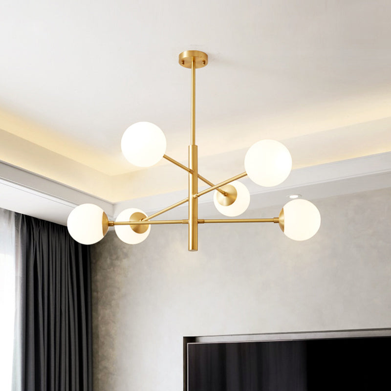 Lustre suspendu post-moderne Light Satin Opal Verre Plafond Chandelier en or pour le salon