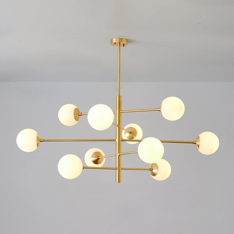 Lustre suspendu post-moderne Light Satin Opal Verre Plafond Chandelier en or pour le salon