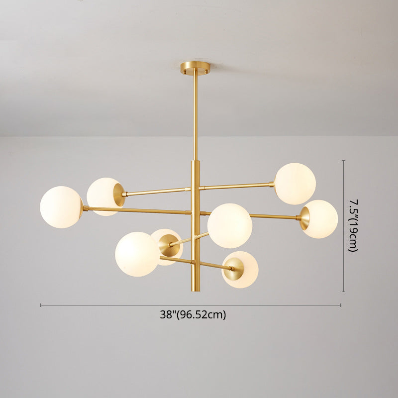 Lustre suspendu post-moderne Light Satin Opal Verre Plafond Chandelier en or pour le salon