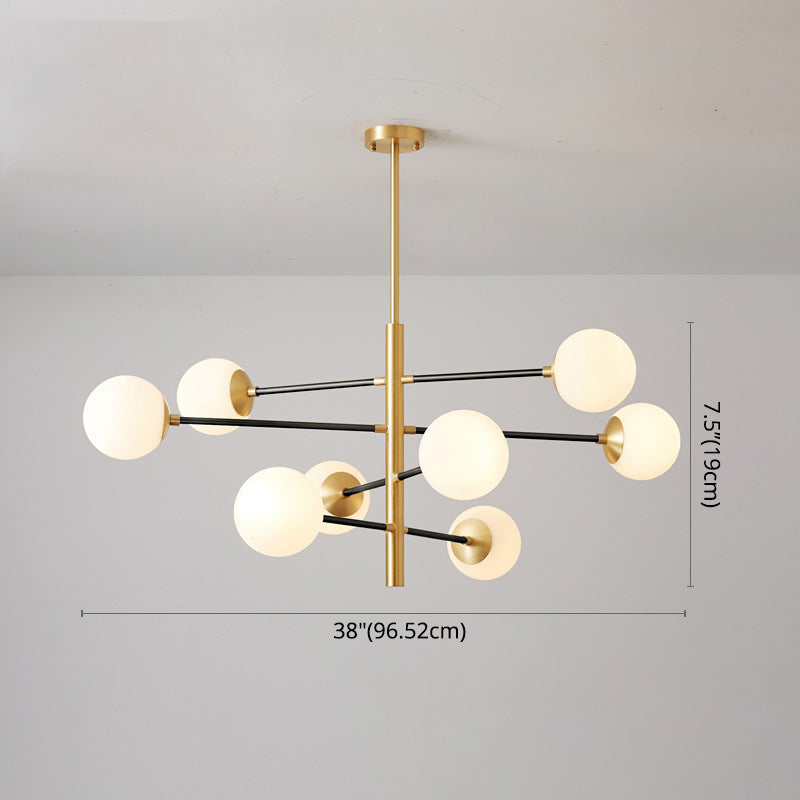 Lustre suspendu post-moderne Light Satin Opal Verre Plafond Chandelier en or pour le salon