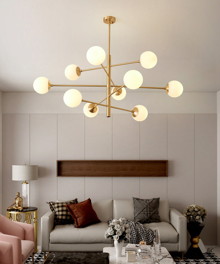 Lustre suspendu post-moderne Light Satin Opal Verre Plafond Chandelier en or pour le salon