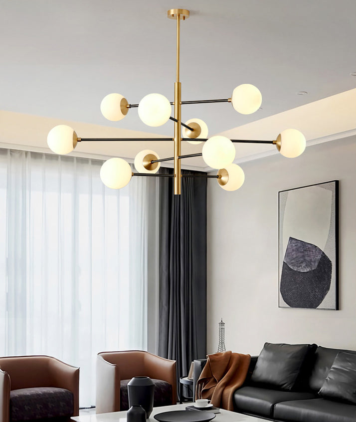 Lustre suspendu post-moderne Light Satin Opal Verre Plafond Chandelier en or pour le salon