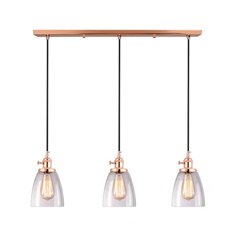 3 Lights Tapered Glass Pendant Industrial Multiple Hanging Lights with Hanging Cord for Bar