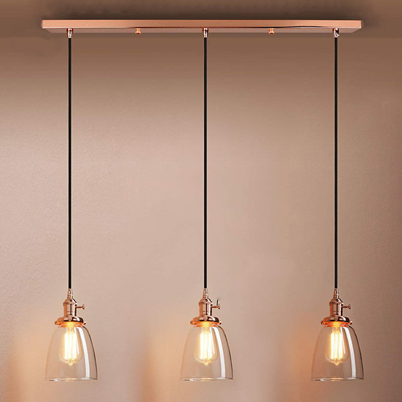 3 Lights Tapered Glass Pendant Industrial Multiple Hanging Lights with Hanging Cord for Bar