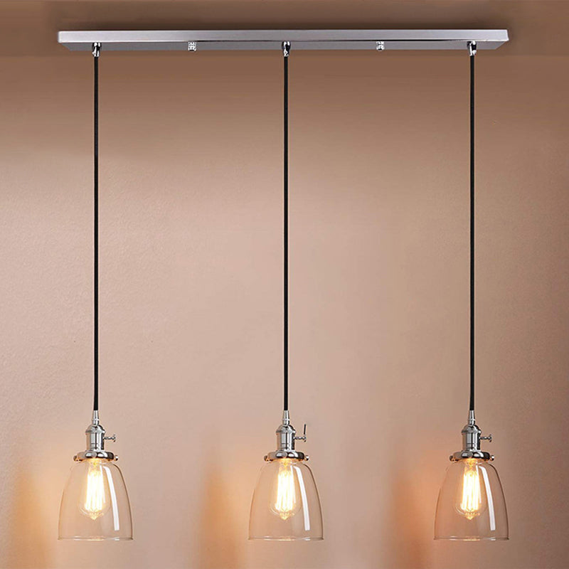 3 Lights Tapered Glass Pendant Industrial Multiple Hanging Lights with Hanging Cord for Bar