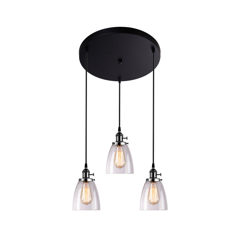 3 Lights Tapered Glass Pendant Industrial Multiple Hanging Lights with Hanging Cord for Bar