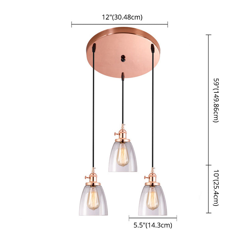 3 luces colgante de vidrio cónico industrial múltiples luces colgantes con cable colgante para barra