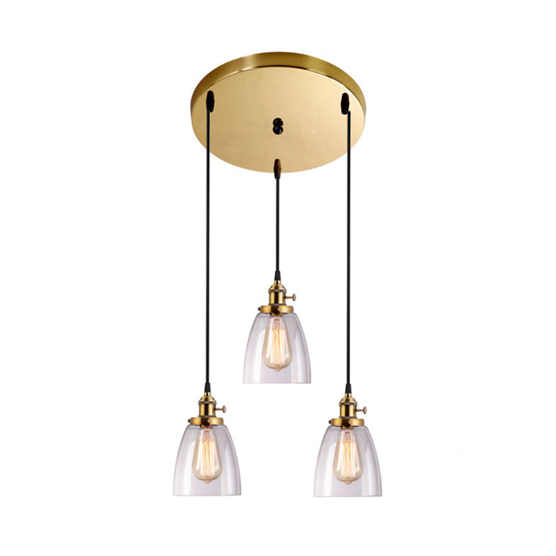 3 Lights Tapered Glass Pendant Industrial Multiple Hanging Lights with Hanging Cord for Bar