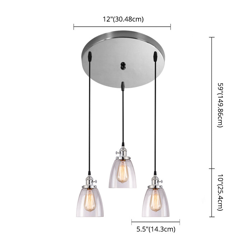 3 Lights Tapered Glass Pendant Industrial Multiple Hanging Lights with Hanging Cord for Bar