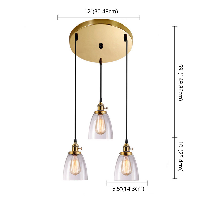 3 Lights Tapered Glass Pendant Industrial Multiple Hanging Lights with Hanging Cord for Bar