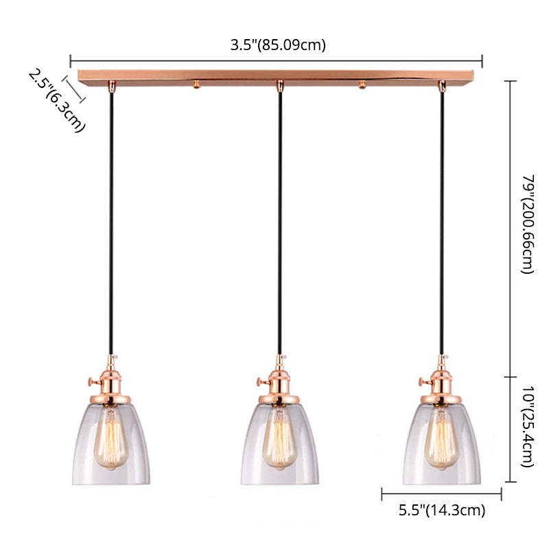 3 luces colgante de vidrio cónico industrial múltiples luces colgantes con cable colgante para barra