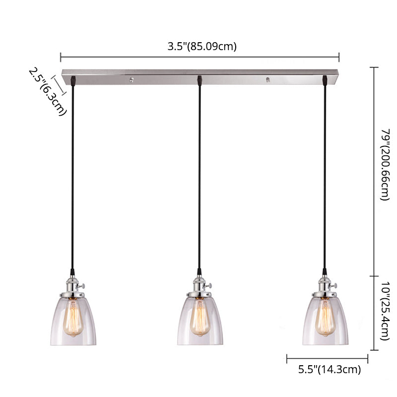 3 luces colgante de vidrio cónico industrial múltiples luces colgantes con cable colgante para barra