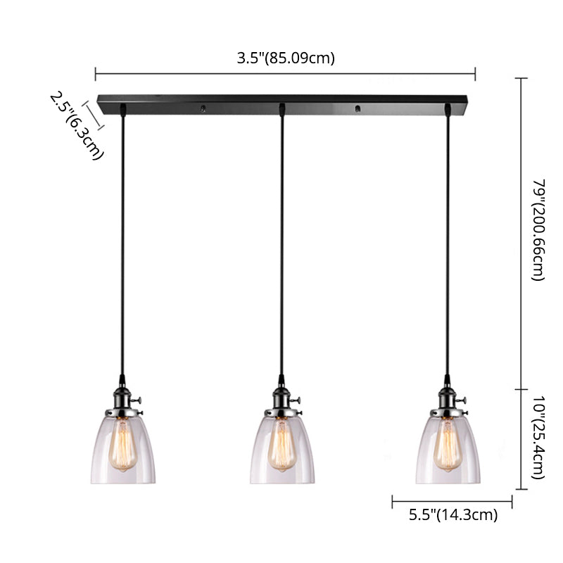 3 Lights Tapered Glass Pendant Industrial Multiple Hanging Lights with Hanging Cord for Bar