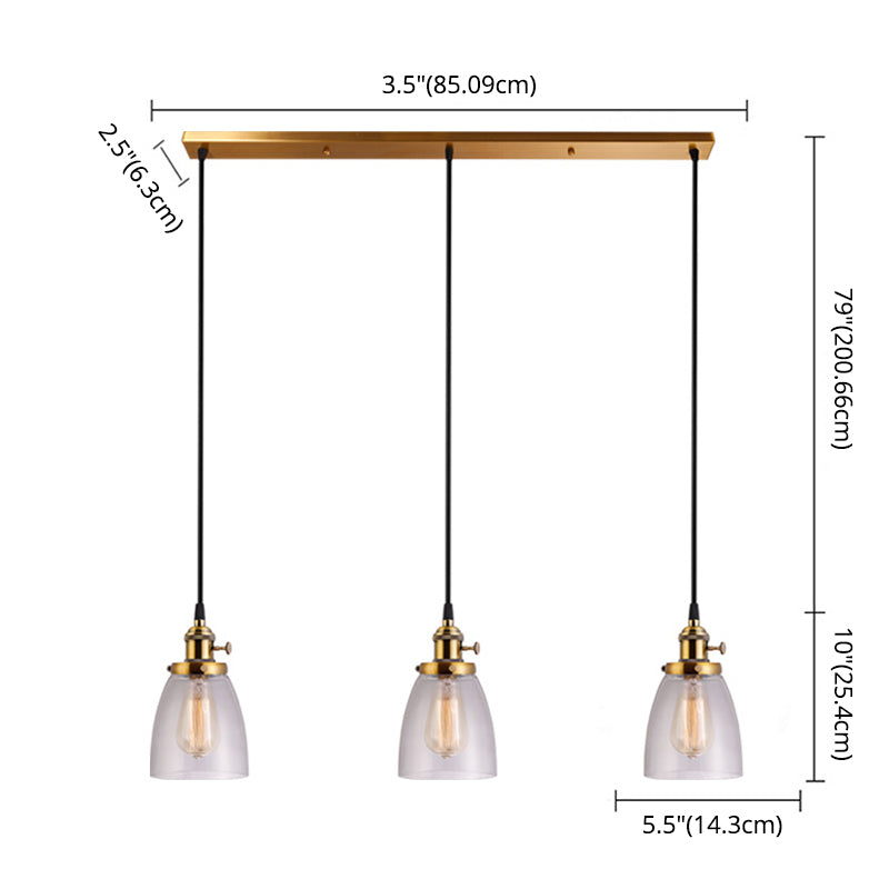 3 luces colgante de vidrio cónico industrial múltiples luces colgantes con cable colgante para barra