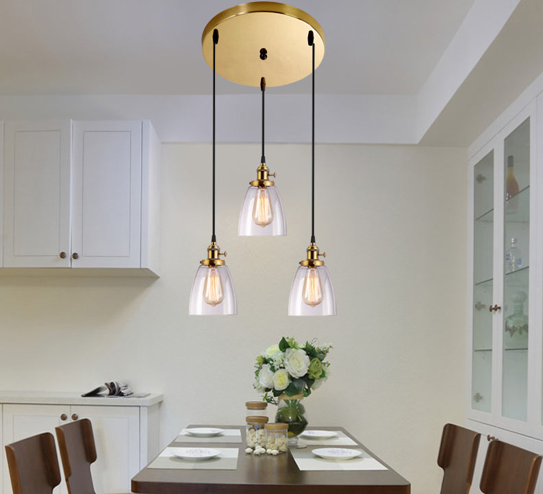 3 Lights Tapered Glass Pendant Industrial Multiple Hanging Lights with Hanging Cord for Bar