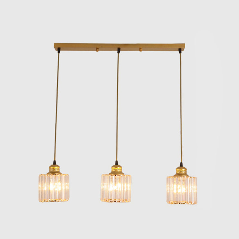 3 Lights Cylinder Multi Hanging Light Fixture Industrial Ribbed Glass Ceiling Light with Hanging Cord for Restaurant