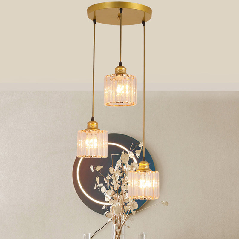 3 Lights Cylinder Multi Hanging Light Fixture Industrial Ribbed Glass Ceiling Light with Hanging Cord for Restaurant