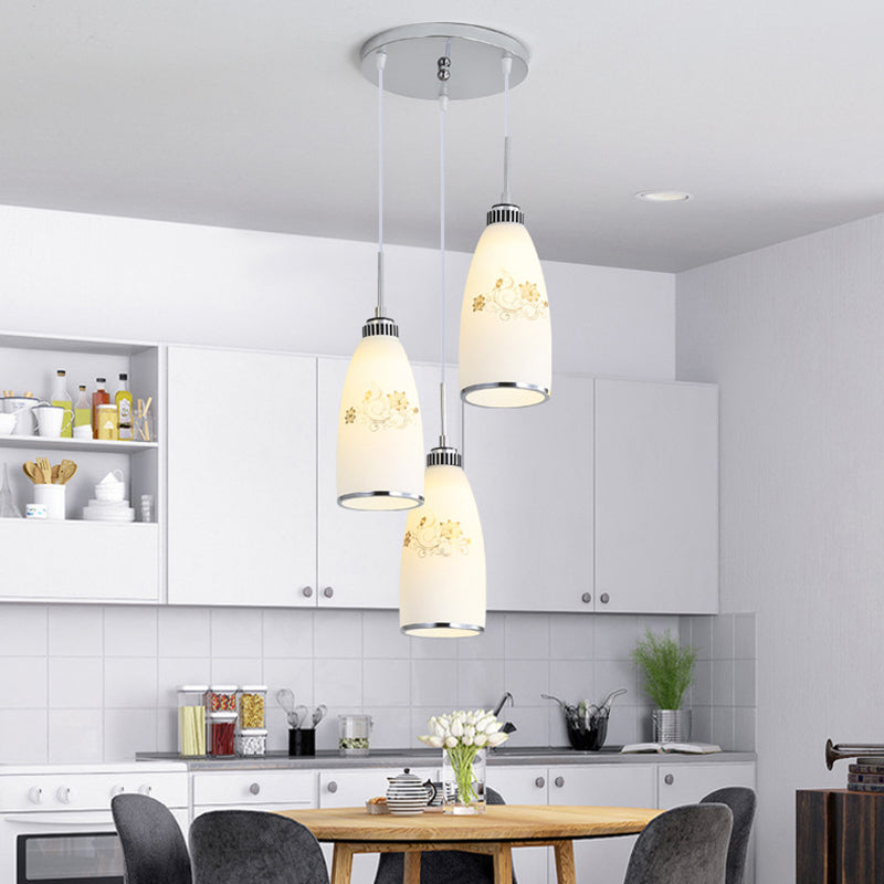 3 Lights Bottle Multi Light Pendant Modern Simple White Glass Hanging Light for Restaurant