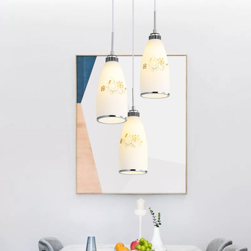 3 Lights Bottle Multi Light Pendant Modern Simple White Glass Hanging Light for Restaurant