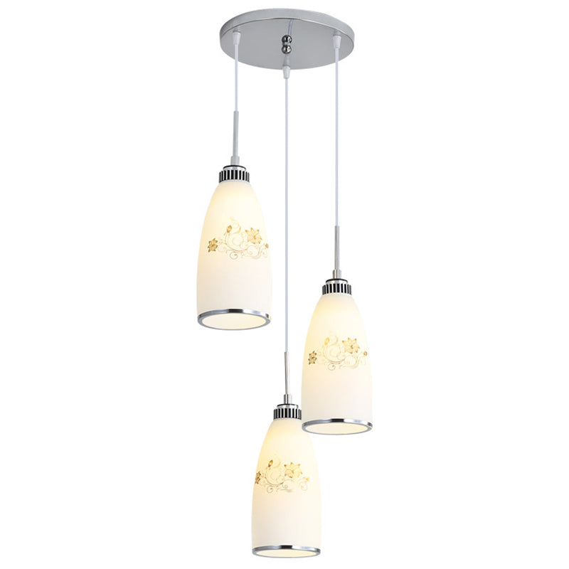 3 Lights Bottle Multi Light Pendant Modern Simple White Glass Hanging Light for Restaurant