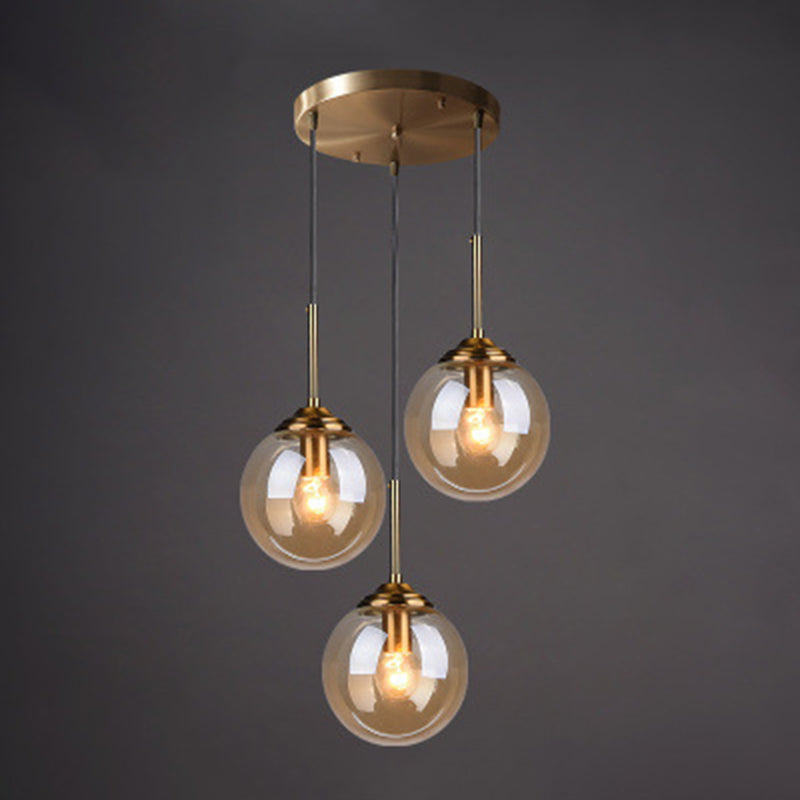 3 Lichter Globe Hanging Deckenlichter minimalistischer Glas Multi -Light -Anhänger für das Restaurant