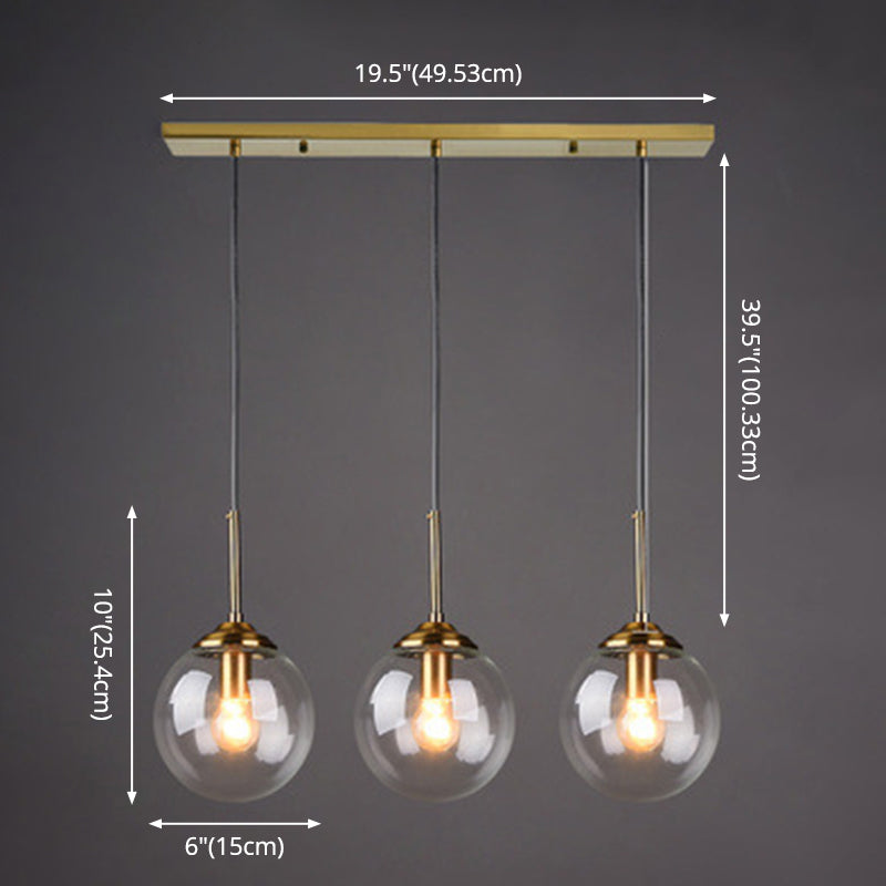 3 luces Luces de techo colgantes de Globe Cobrizte de luz múltiple de vidrio minimalista para restaurante