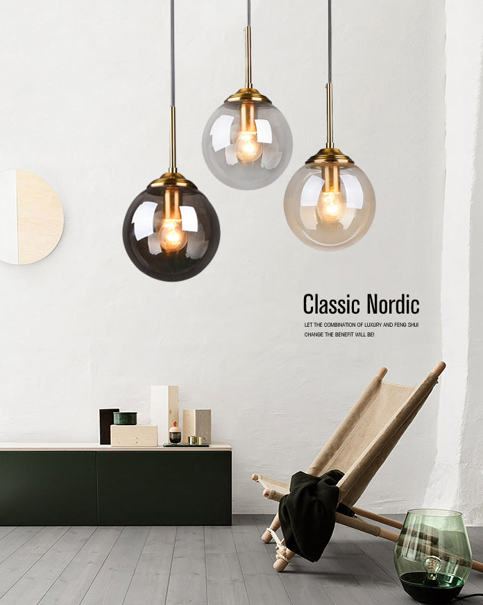 3 Lights Globe Hanging Ceiling Lights Minimalist Glass Multi Light Pendant for Restaurant